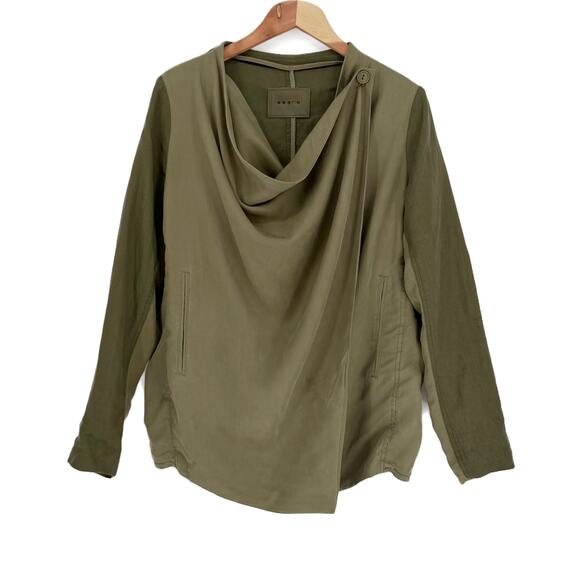 Blank NYC Draped Open Front Jacket Womens Small Olive Green Linen Blend - Picture 6 of 16